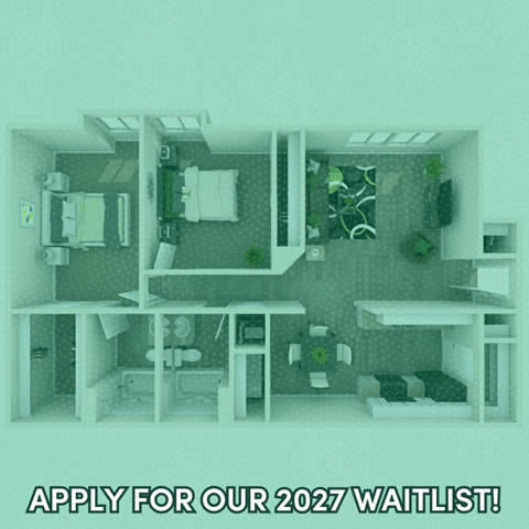 Floor plan for 2 beds, 2 baths, 1000 sqft